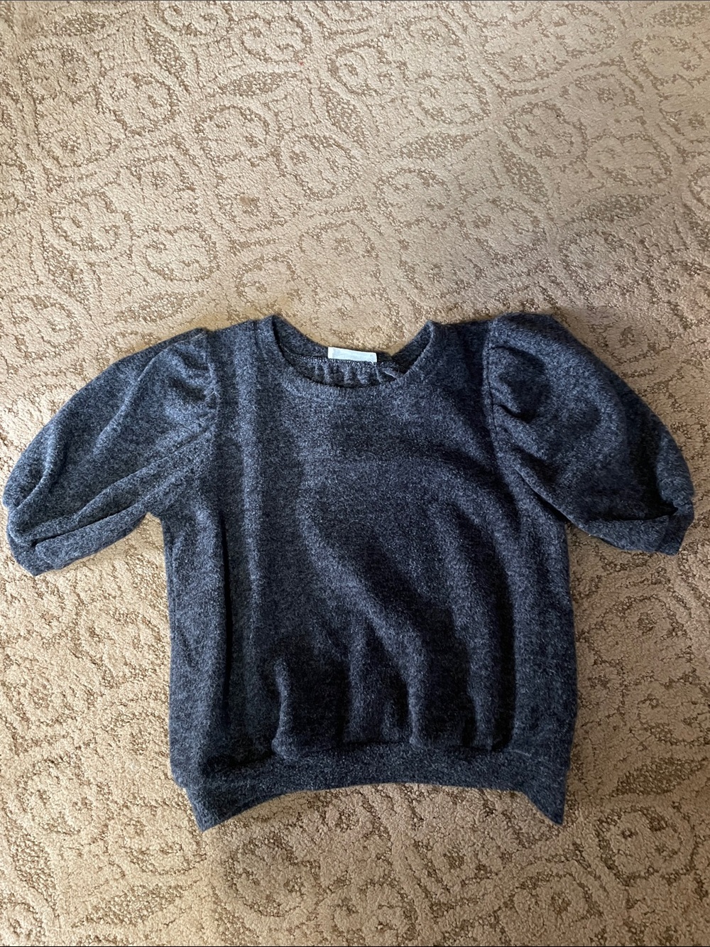 Puff-Sleeve Crewneck Sweater in Charcoal